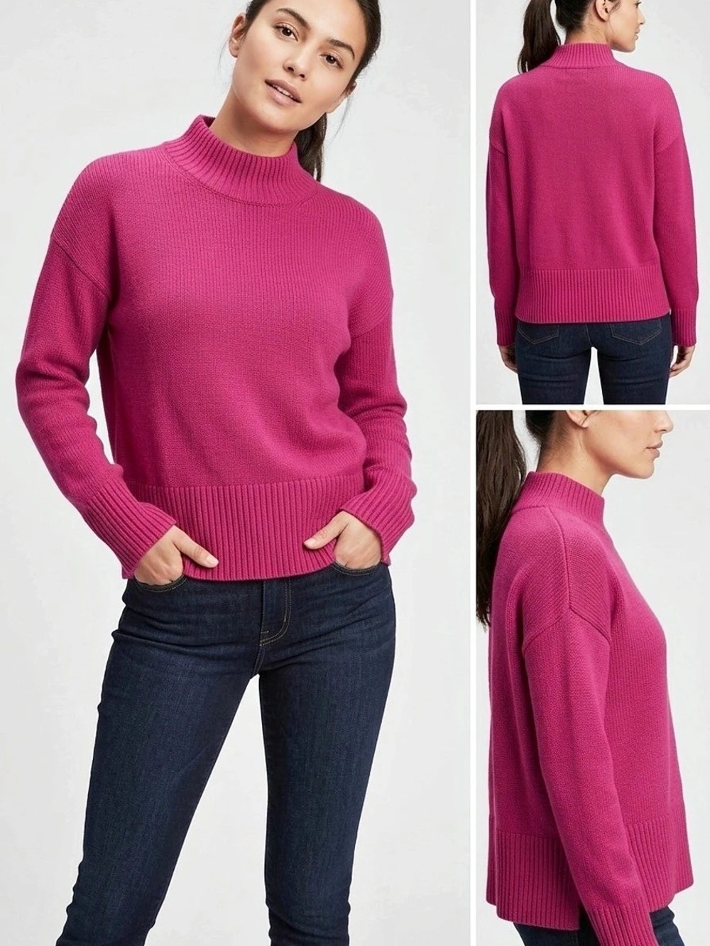Gap Ribbed Mock Neck Sweater Pink Size Medium